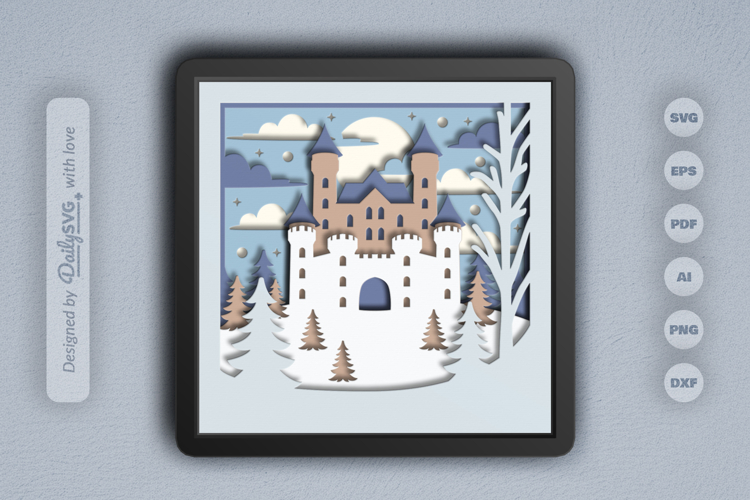 Snowy Castle Winter Scene Layered Papercut