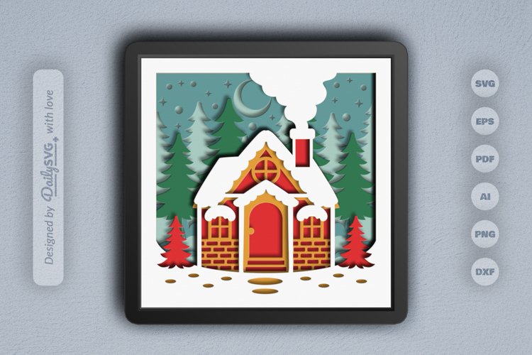 Snowy Christmas Cabin Layered Papercut