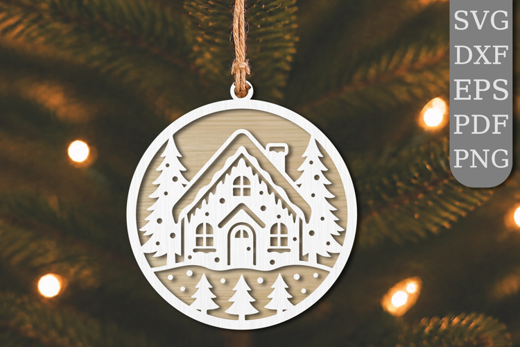 Snowy Christmas Cottage Laser Cut SVG