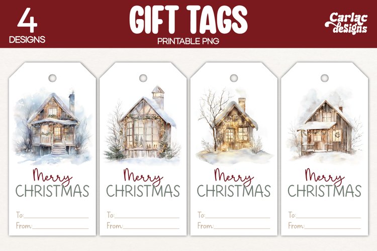 snowy houses gift tags