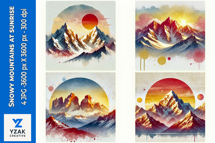 Snowy mountains at sunrise - Digital Illustrations