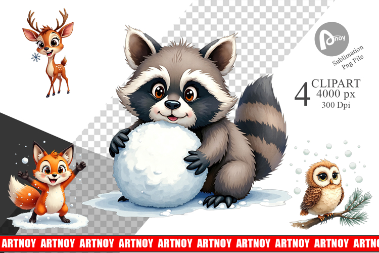 Snowy Playtime Forest Friends Clipart