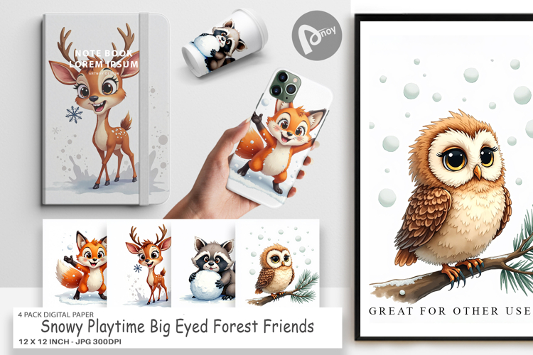 Snowy Playtime Forest Digital Paper