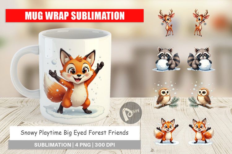 Snowy Playtime Forest Friends Mug Wrap