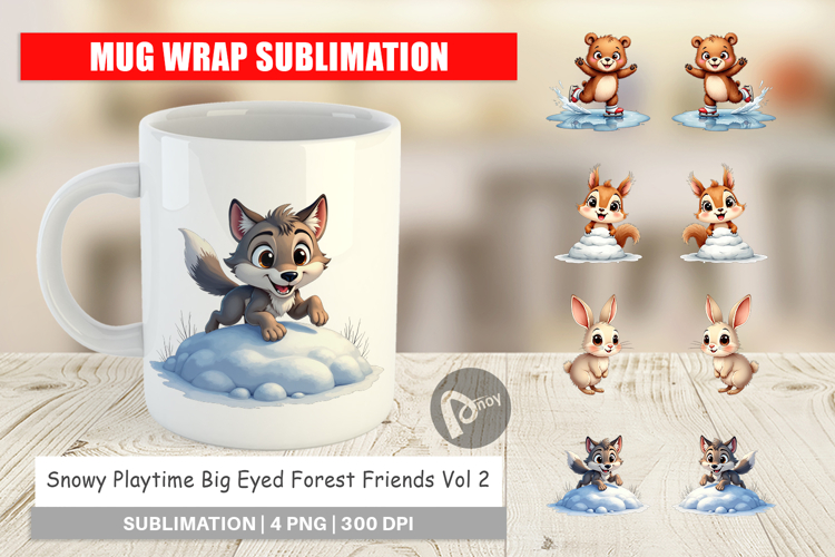 Snowy Playtime Forest Friends Mug Wrap