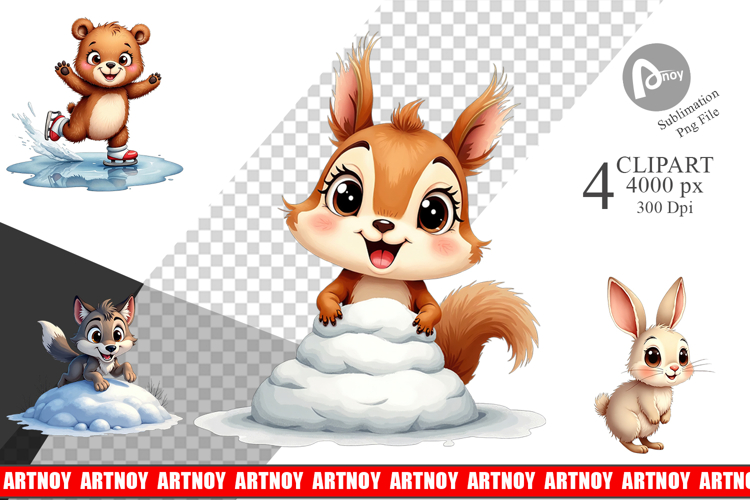 Snowy Playtime Forest Friends Clipart