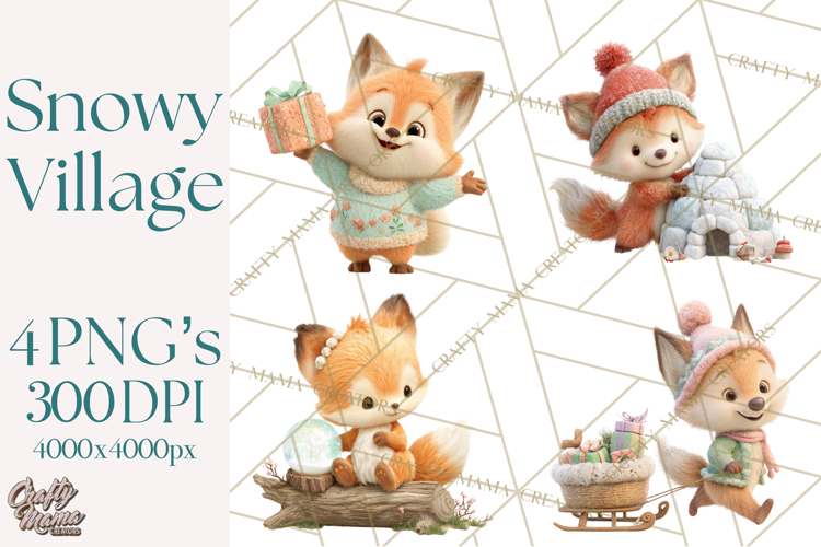 Winter Village Clipart, Snowman   Fox Digital Art PNG