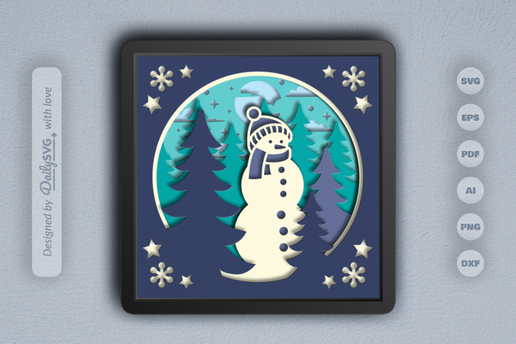 Snowy Winter Forest Snowman Layered Papercut