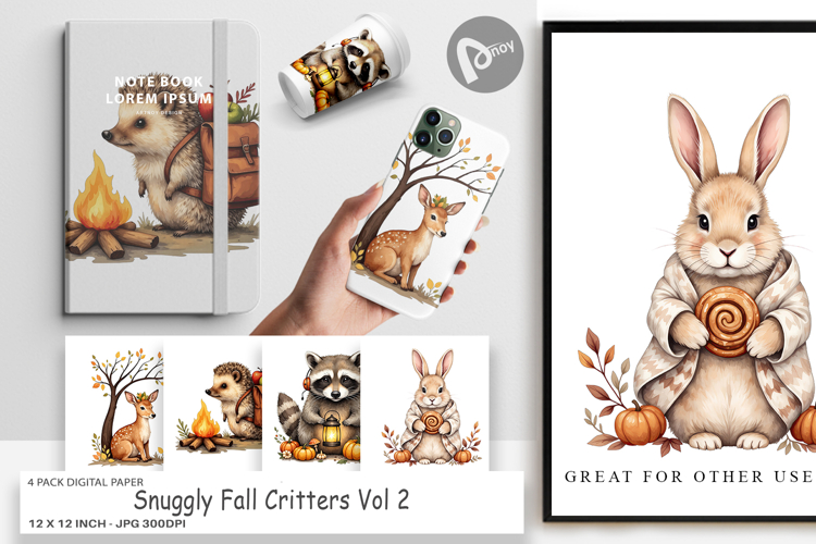 Digital Paper Snuggly Fall Critters