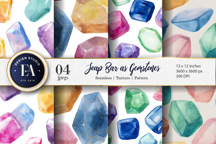 Watercolor Soap Bars Shiny Gemstones Digital Paper