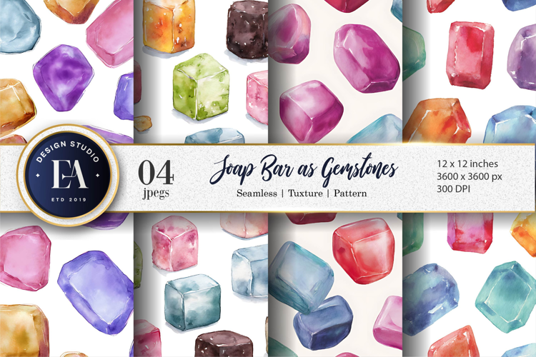 Watercolor Soap Bars Shiny Gemstones Digital Paper