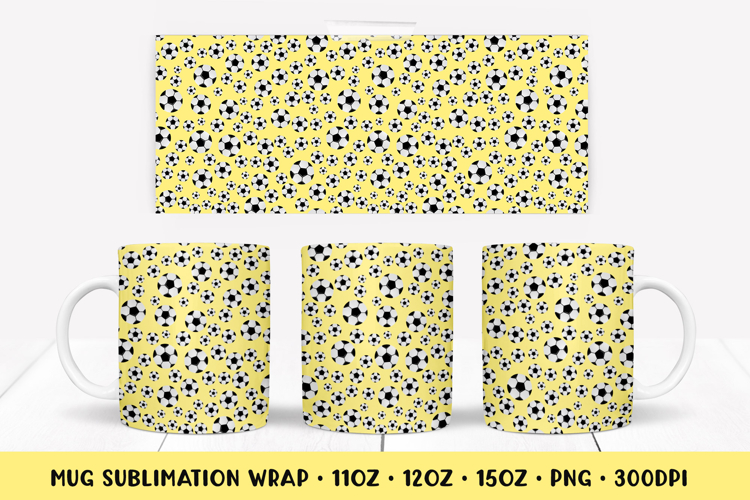 Soccer Balls Mug Sublimation Design. Sports Mug Wrap PNG 012