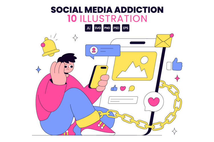 10 Social Media Addiction Illustration