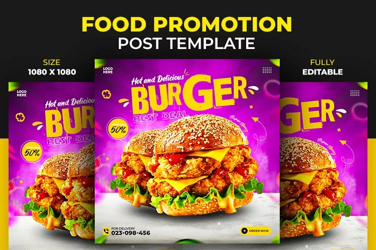 Social Media Burger Food Promotion Post Design Template