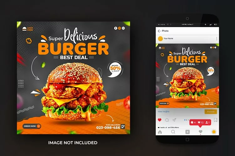 Social Media Chicken Cheese Burger Food Promotion Template