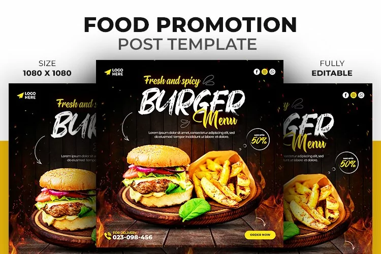 Social Media Food Promotion Burger Post Design Template