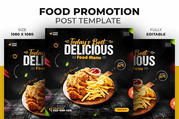 Social media food promotion post banner design template