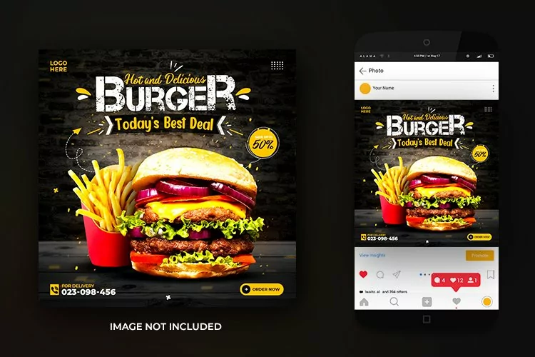 Social Media Food Spicy Burger Promotion Post Template
