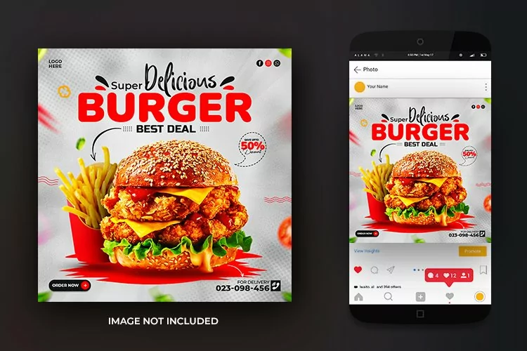 Social Media Fried and Chicken Cheese Burger Food Template