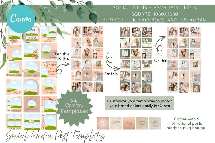 24 Editable Social Media Post Pack 1080×1080 -Edit in Canva