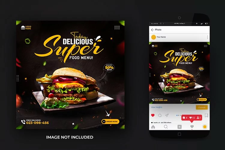 Social Media Super Delicious Burger Food Banner Post Templat