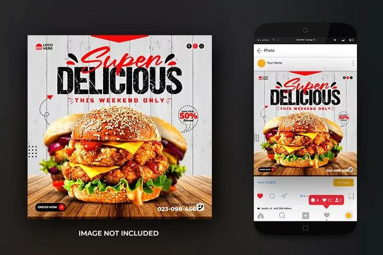 Super Delicious Burger Promotion Social Media Post Design