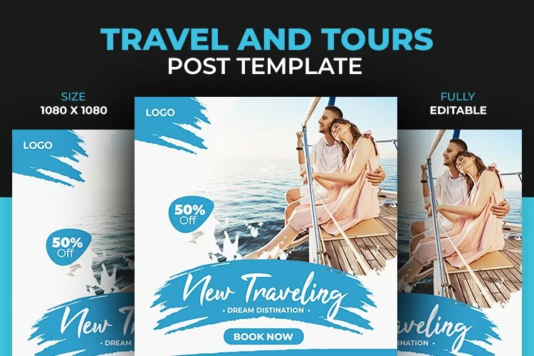 Social Media Travel Tour Post Banner Flyer Design Template