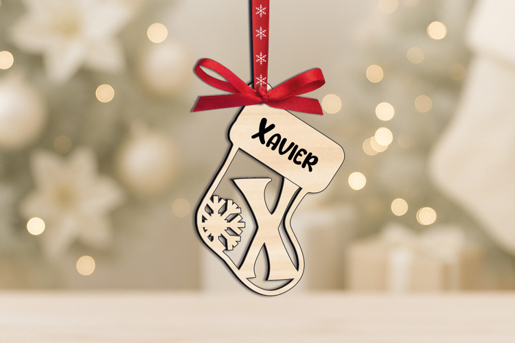 Sock Laser SVG Letter X Christmas Ornament Alphabet Monogram