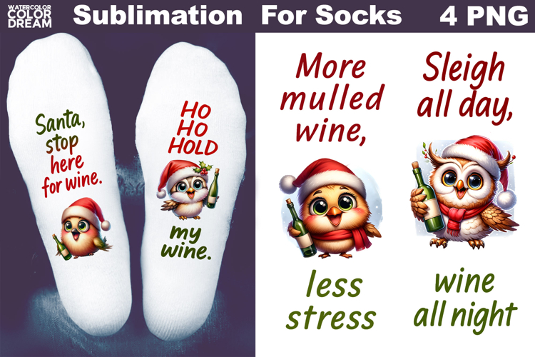Funny Wine Quotes Christmas | Sublimation Designs For Socks