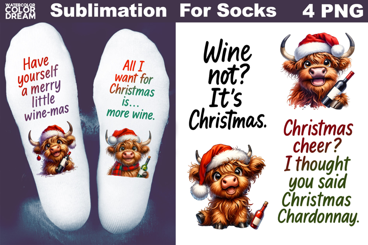 Funny Wine Quotes Christmas | Sublimation Designs For Socks
