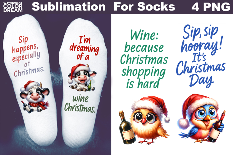 Funny Wine Quotes Christmas | Sublimation Designs For Socks