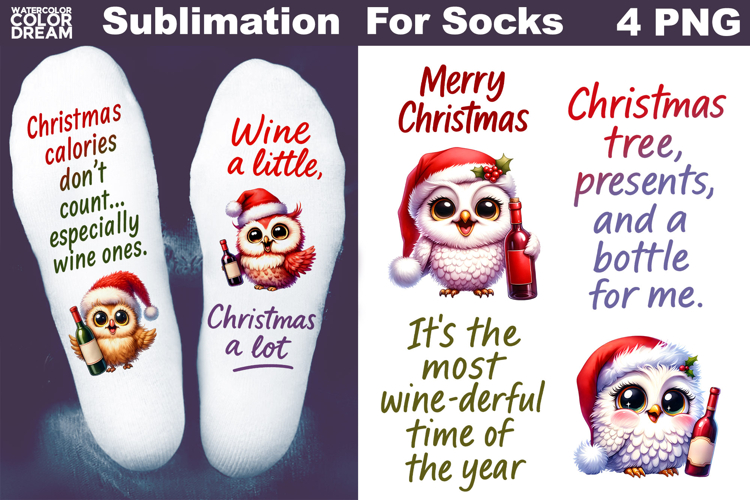 Funny Wine Quotes Christmas | Sublimation Designs For Socks