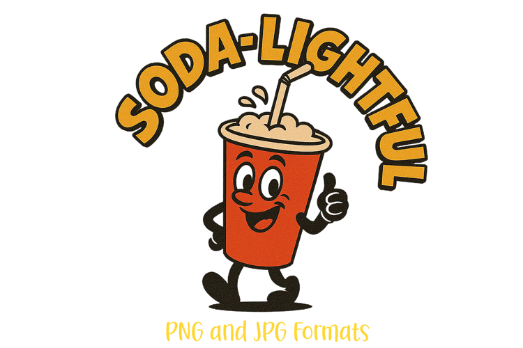 Soda-lightful Soda Pun Logo Slogan Illustration PNG Cartoon