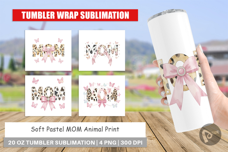 Pastel MOM Animal Print Tumbler