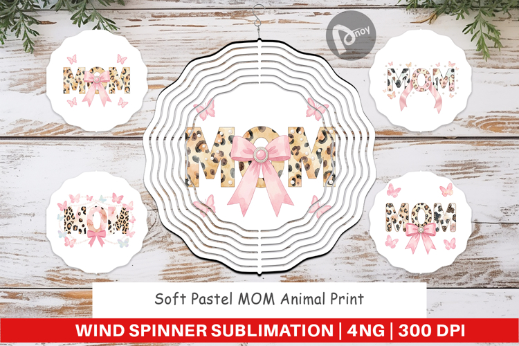 Pastel MOM Animal Print Wind Spinner