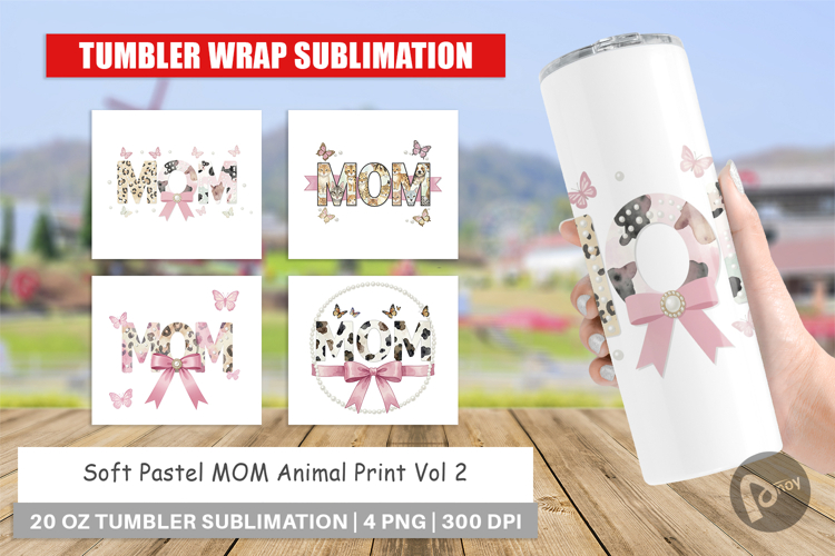 Pastel MOM Animal Print Tumbler