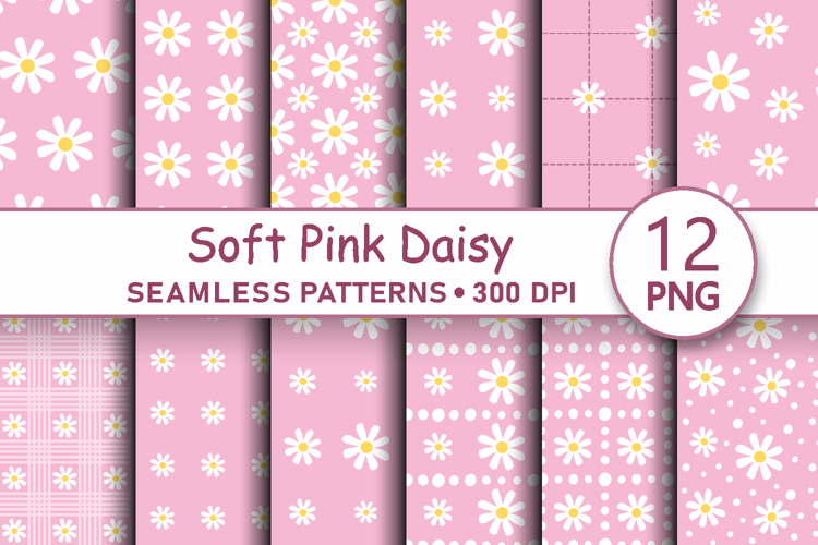 Soft pink daisy seamless patterns png Plaid digital papers