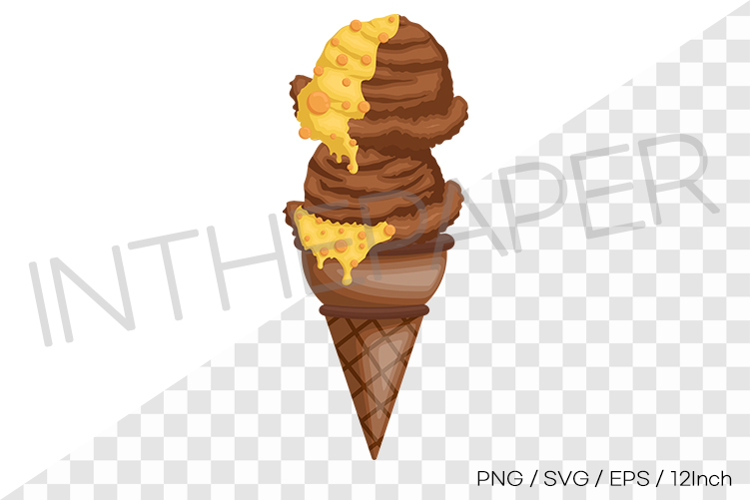 Chocolate soft cone with yellow syrup   ball sprinkles PNG