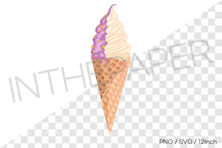 Vanilla waffle cone with purple syrup   star sprinkles PNG