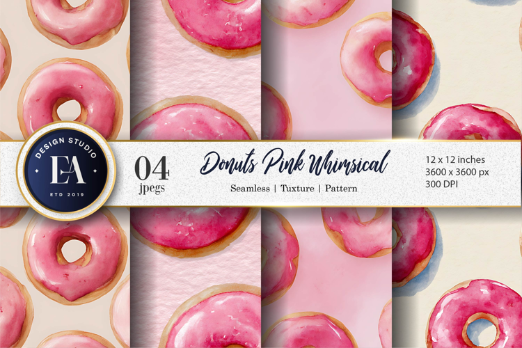 Cute Pink Glaze Donuts Watercolor Whimsical Digital Paper