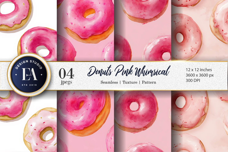 Soft Watercolor Donuts with Pink Glaze Digital Paper