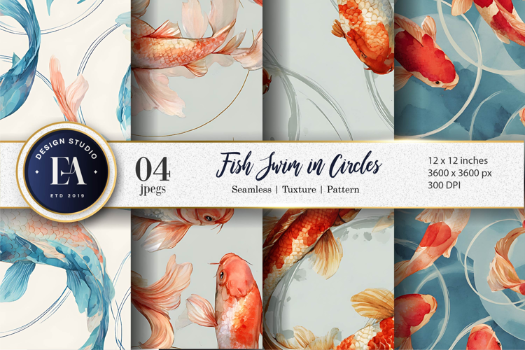 Koi Fish Circles Watercolor Soft Elegant Digital Paper