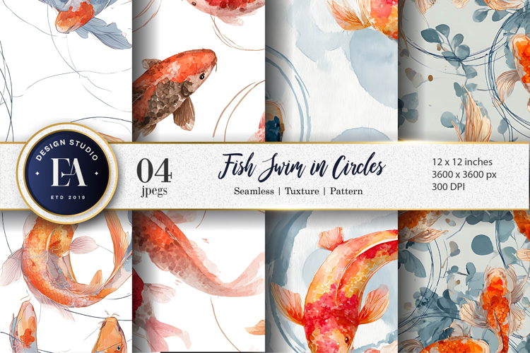 Soft Watercolor Koi Fish Circles Elegant Digital Paper