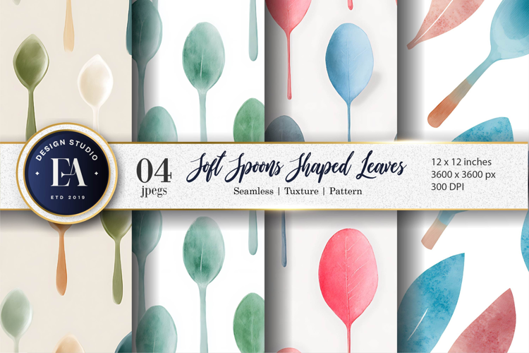 Gentle Watercolor Spoons and Leaves Minimal Digital Paper