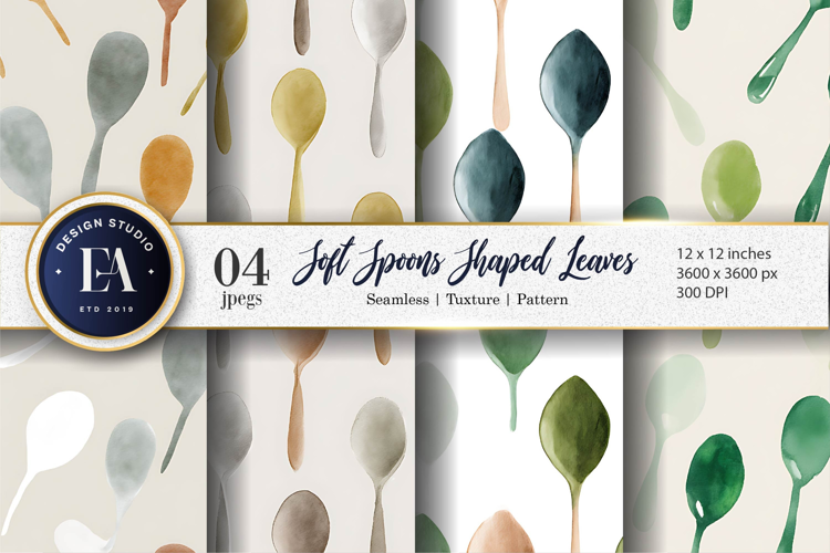 Minimal Watercolor Spoon Leaf Seamless Pattern Digital Paper