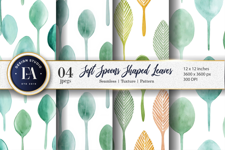 Gentle Watercolor Spoons and Leaves Minimal Digital Paper