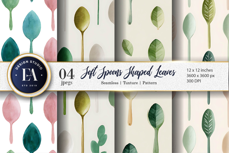 Minimal Watercolor Spoon Leaf Seamless Pattern Digital Paper