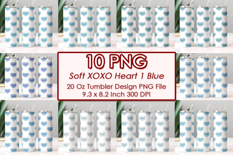 Soft XOXO Heart 1 Blue Valentine Tumbler Design 10 PNG