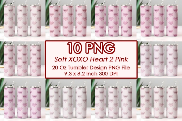 Soft XOXO Heart 2 Pink Valentine Tumbler Design 10 PNG