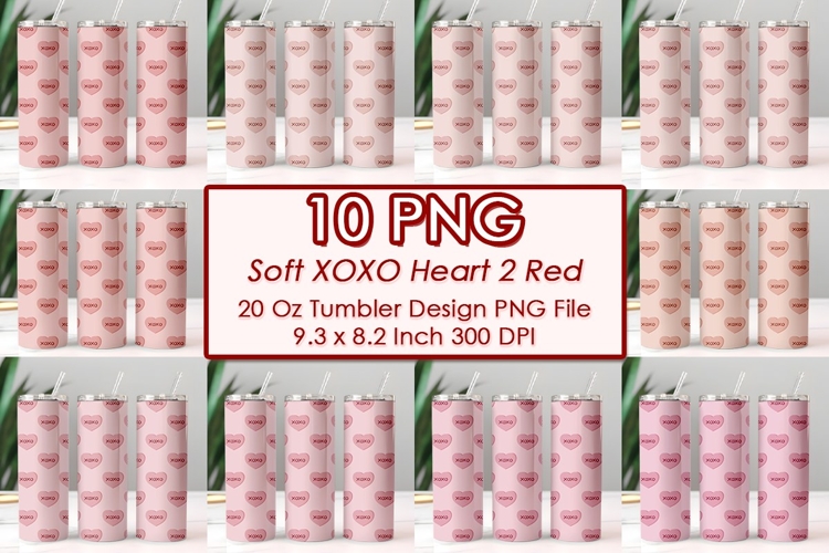 Soft XOXO Heart 2 Red Valentine Tumbler Design 10 PNG